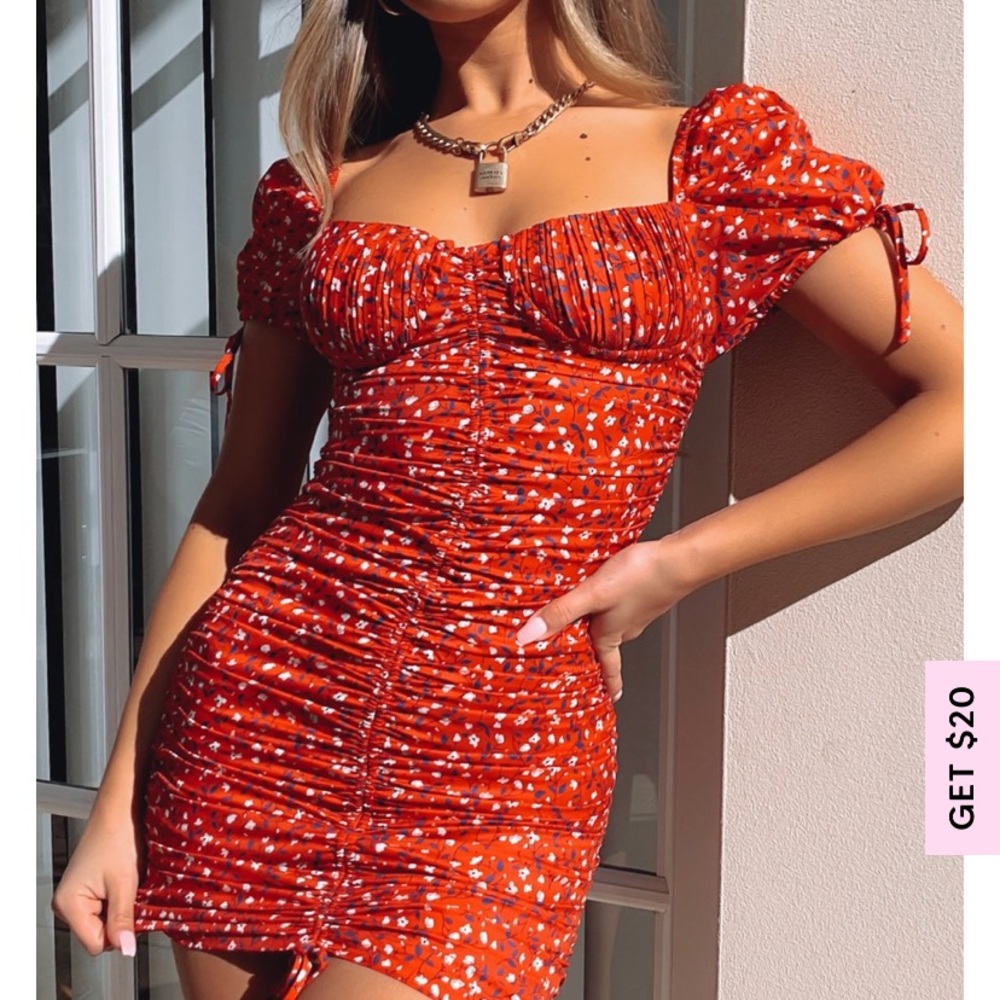 Brand new white fox red floral dress